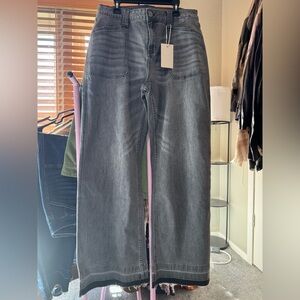 Stylish Gray Distressed Wide Leg Jeans